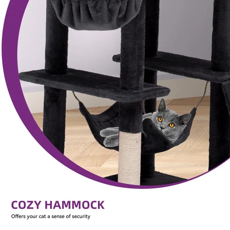 Archie & Oscar™ 75" Tall Cat Tower Condo, Multi-Level Cat Tower With Balls, Plush Perch, Hammock, And Sisal Posts For Large Indoor Cats