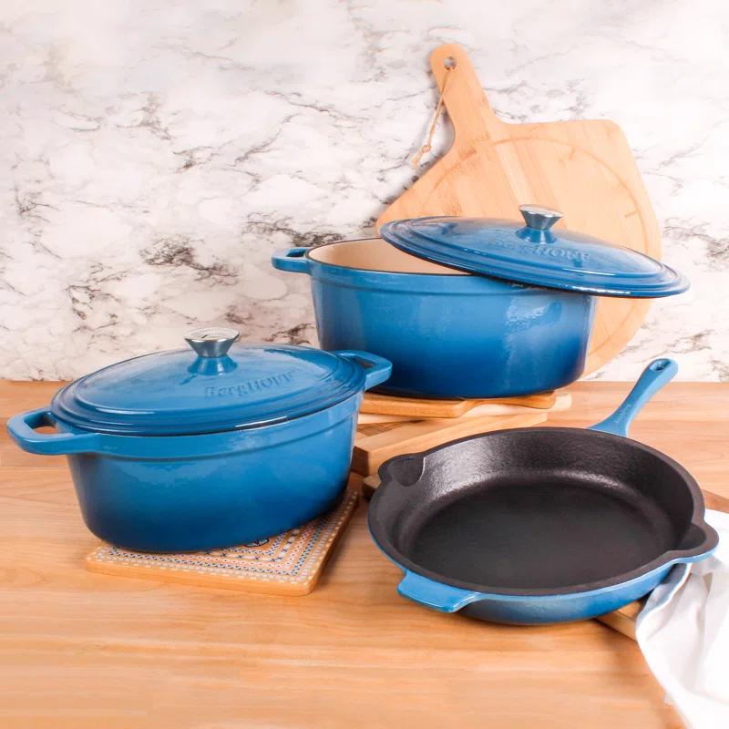 BergHOFF BergHOFF Neo 5Pc Cast Iron Set: 5Qt and 8Qt Covered Dutch Ovens and 10" Fry Pan