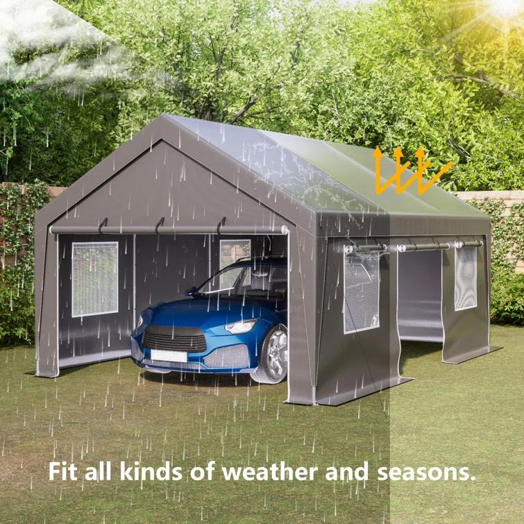 Thanaddo 13 Ft. W x 20 Ft. D Garage Heavy Duty Carport Portable Garage Storage Shed Canopy