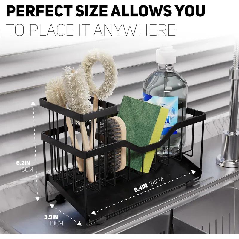 WKING Stainless Steel Kitchen Sink Caddy Organizer With Draining Tray, Rustproof Sponge Holder For Sink, Adjustable Compartments, Space-Saving Design