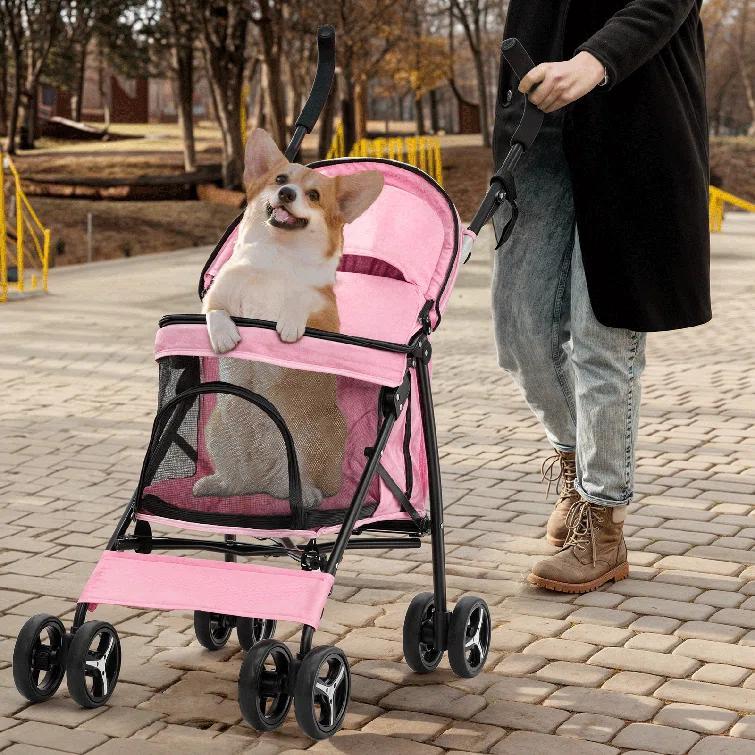 MoNiBloom Foldable Lightweight Dog Stroller for Small Medium Dogs, Pet Stroller,4 Wheel, Pink