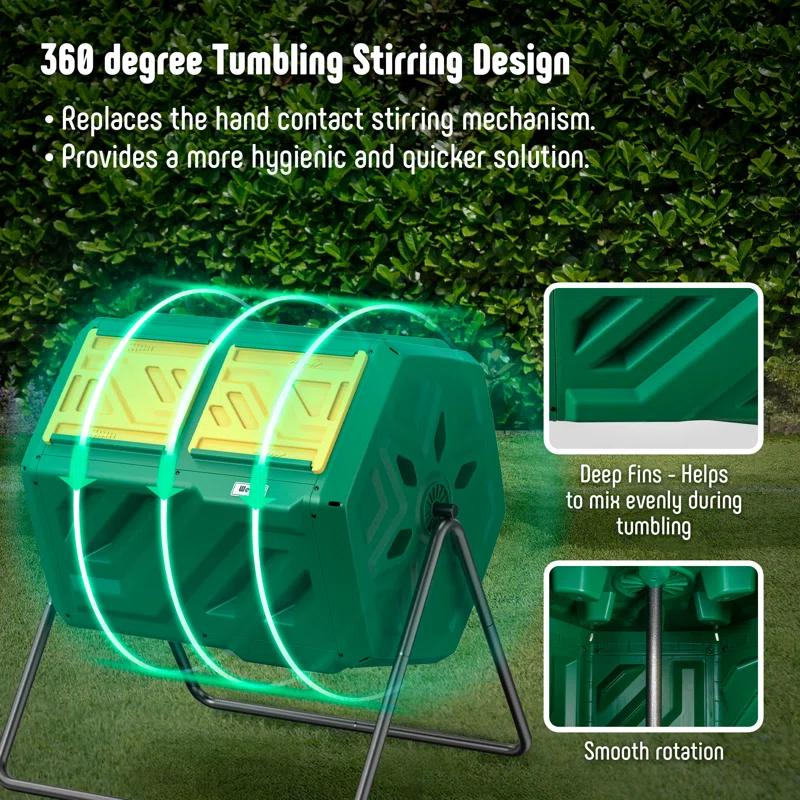 werph Werph 43 Gallon Dual Chamber Compost Tumbler Bin - Outdoor Rolling Composter with 2 Sliding Doors