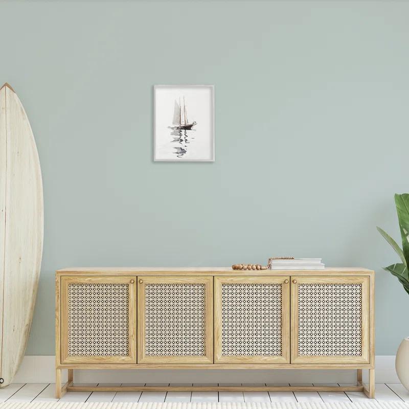Stupell Industries " Tranquil Sailboat Vessel Floating Lone Ocean Reflection " by Lettered And Lined Painting Print