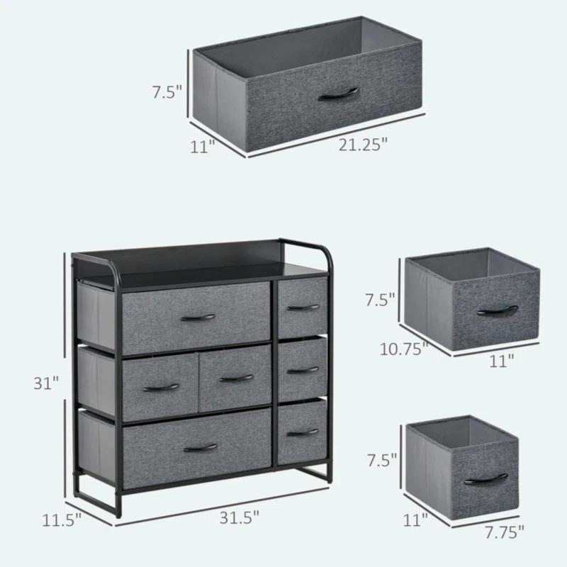 Red Barrel Studio® 7-Drawer Dresser, Fabric Chest Of Drawers, 3-Tier Storage Organizer For Bedroom Entryway, Tower Unit With Steel Frame Wooden Top