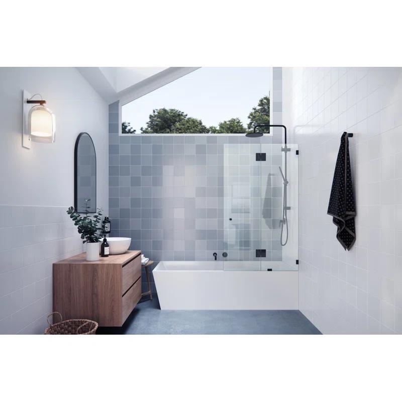 34 in. x 58 in. Frameless Glass Hinged Bathtub Door in Matte Black