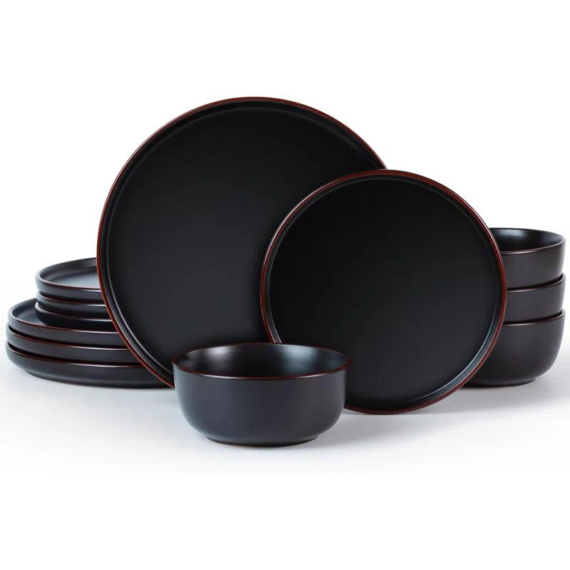 12 Pieces Stoneware Dinnerware Sets, Dishes Set for 4, Microwave and Dishwasher Safe
