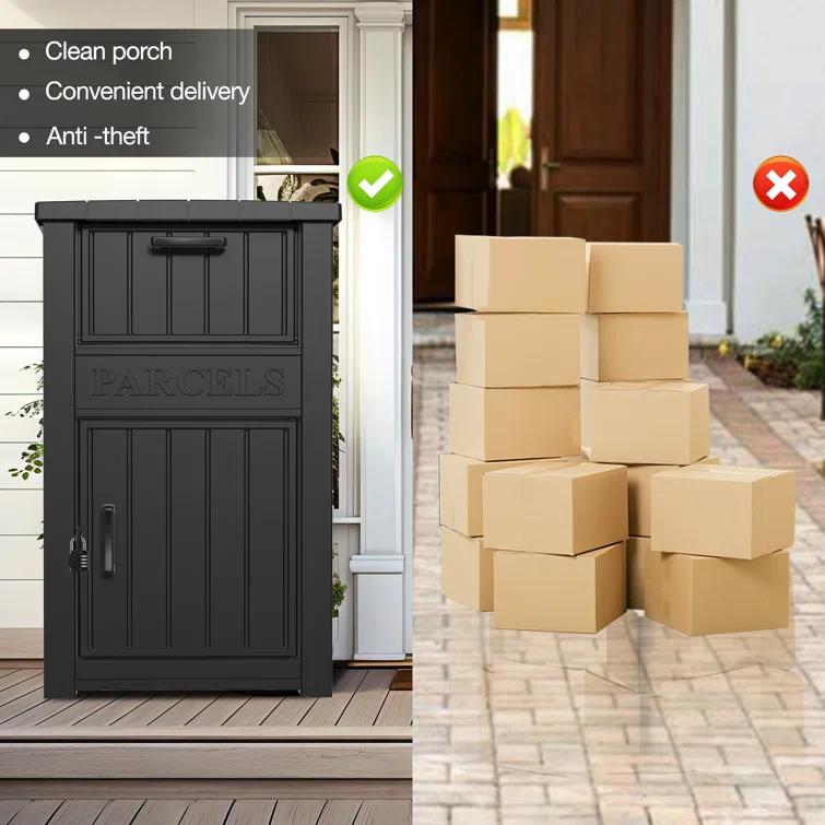 LHBcraft Resin Package Drop Box, Lockable Package Delivery and Outdoor Storage Box