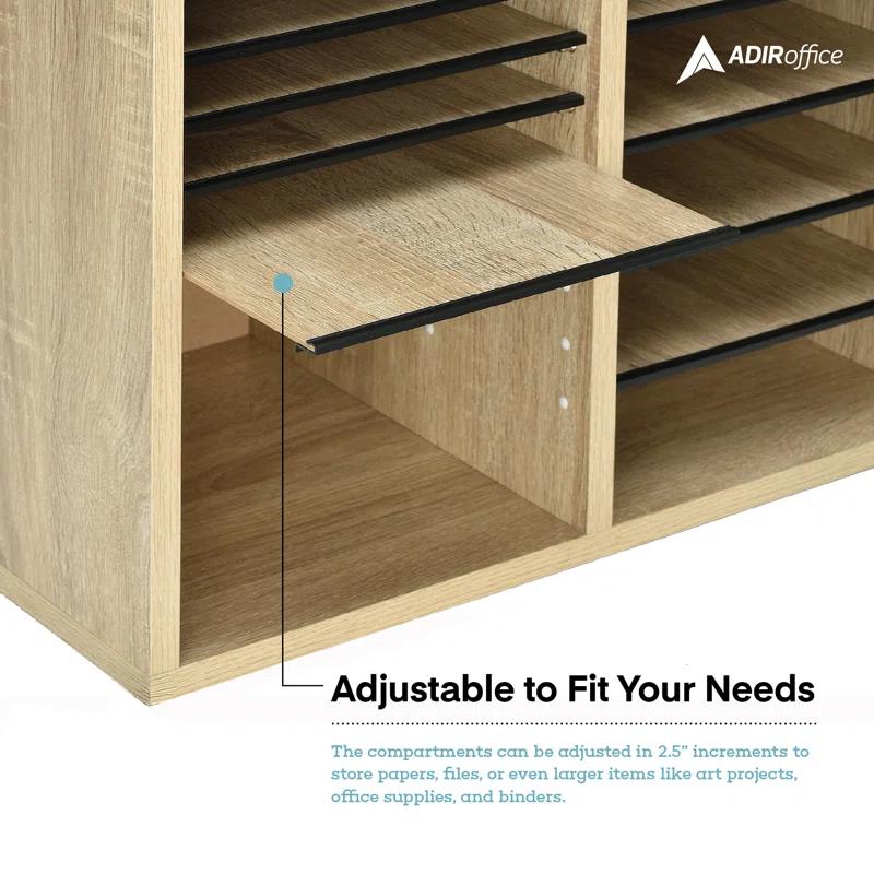 AdirOffice Wood Adjustable 12 Compartment Literature Organizer Mailroom Organizer