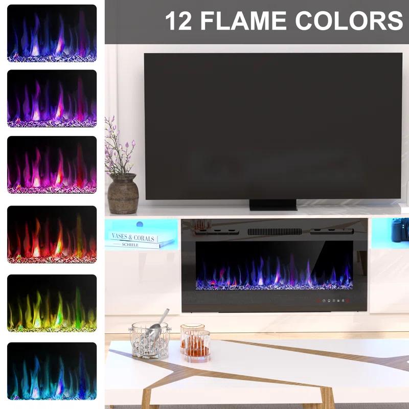 Ivy Bronx Ivy Bronx 70" Fireplace TV Stand for TVs Up to 80" with 36" Electric Fireplace, TV Console for The Living Room, LED Light Entertainment Center, Storage Cabinet, Media Console Table