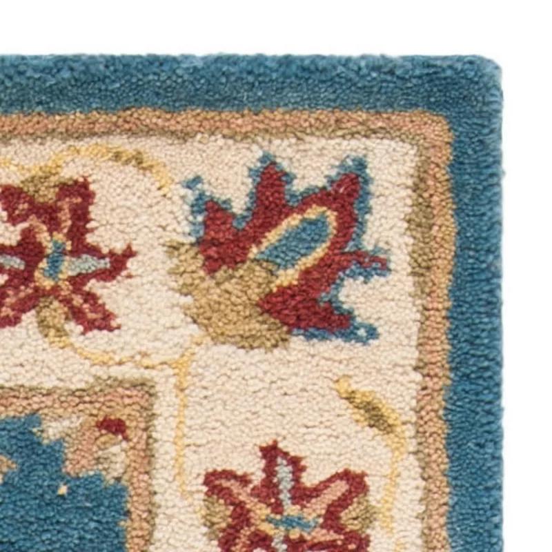 Antiquity Inspired Blue and Beige Handmade Wool Area Rug - 7'6" x 9'6"