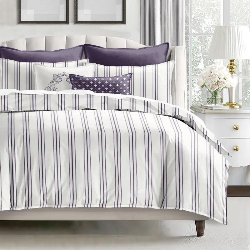 August Stripe Reversible Cotton Duvet Cover Set
