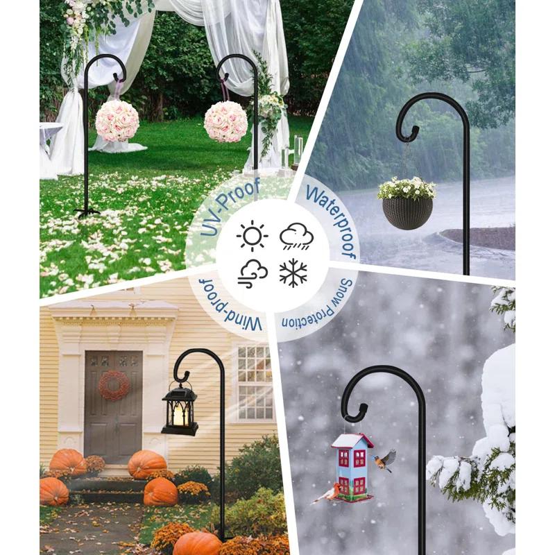 Arlmont & Co. Velsie 108 Inch Outdoor Shepherd Hook With 7 Prong Base (1 Pack), Adjustable Heavy Duty Garden Hanging Stake , Matte Black