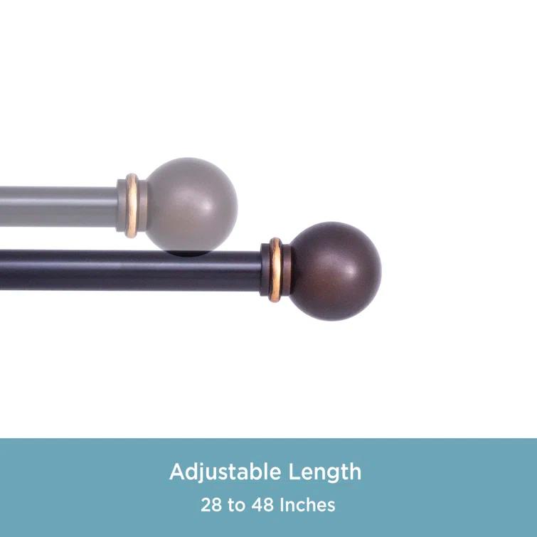 Kenney Berkley Ball End Curtain Rod & Holdback Set, 28-48" and 48-86" Adjustable Lengths, 5/8" Dia. Steel Tube