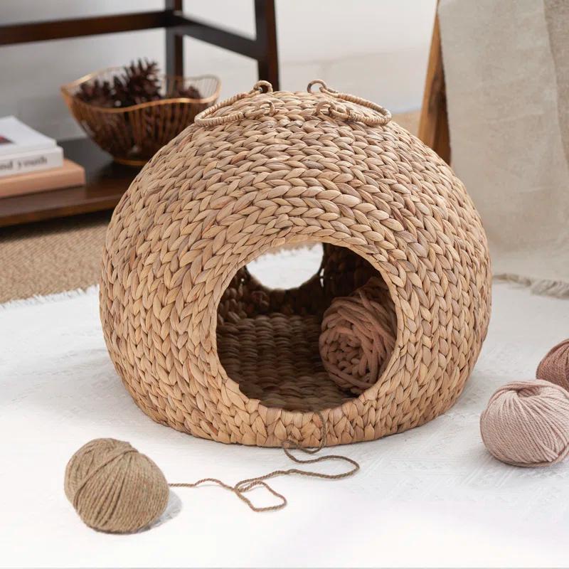 Tucker Murphy Pet™ Emmely Nest Water Hyacinth Woven Wicker Round Pet Bed with Handles