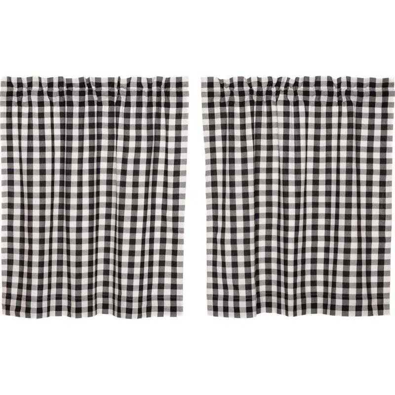VHC Brands Annie Buffalo Check Plaid Cotton Ruffled Cafe Curtain (Set of 2)