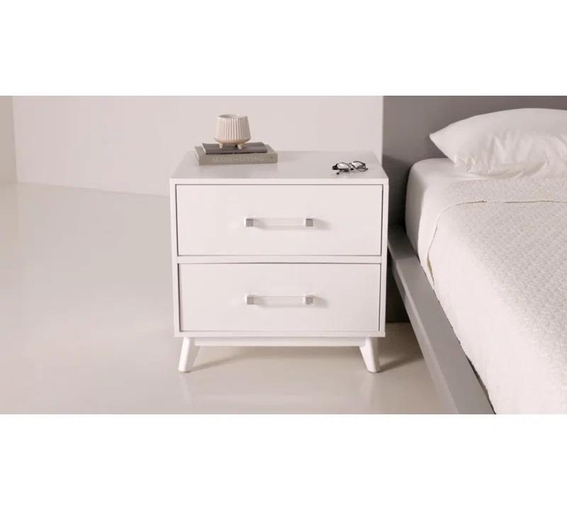 Holland 2 Drawer Nightstand, Acrylic Handles, Undermount Drawer Glides