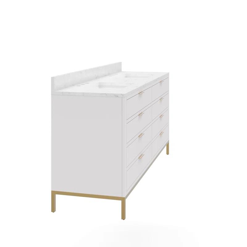 Pure White 72'' Double Sink Vanity with Carrara Marble Top