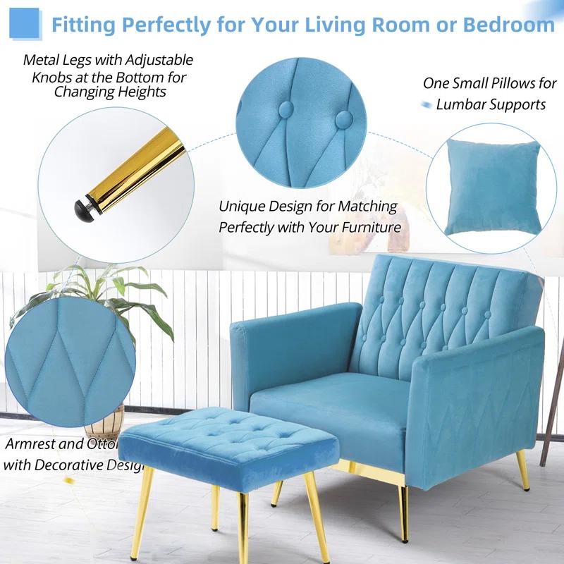 Everly Quinn Siemon Velvet Accent Chair with Ottoman