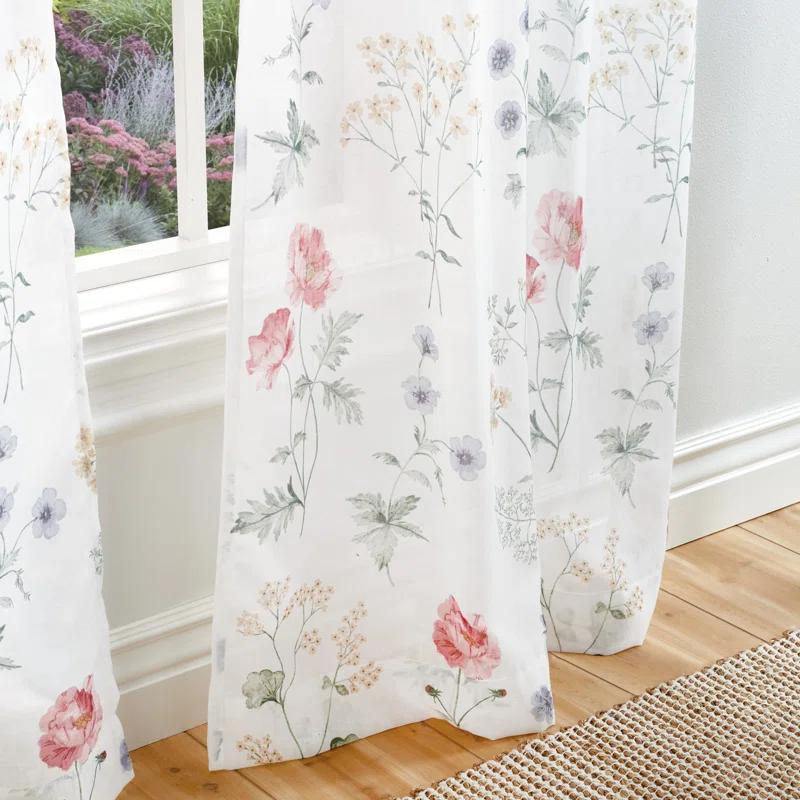 Martha Stewart Marthas Garden Floral Semi-Sheer Rod Pocket Curtain Panel Pair (Set of 2) (Set of 2)