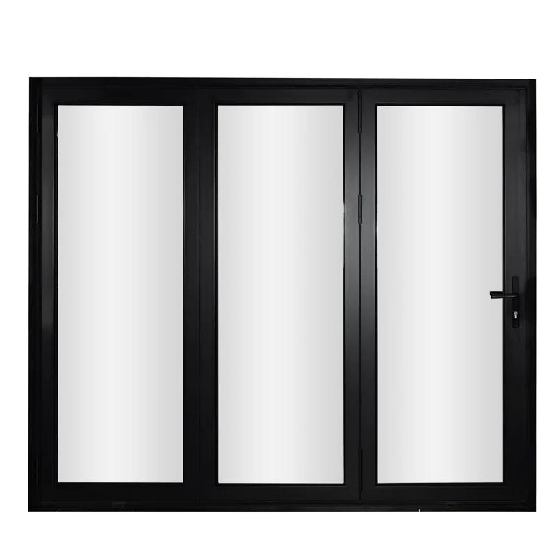 KaMic KaMic 96" inch - 3 Panels Glass Aluminum Folding Door In Black