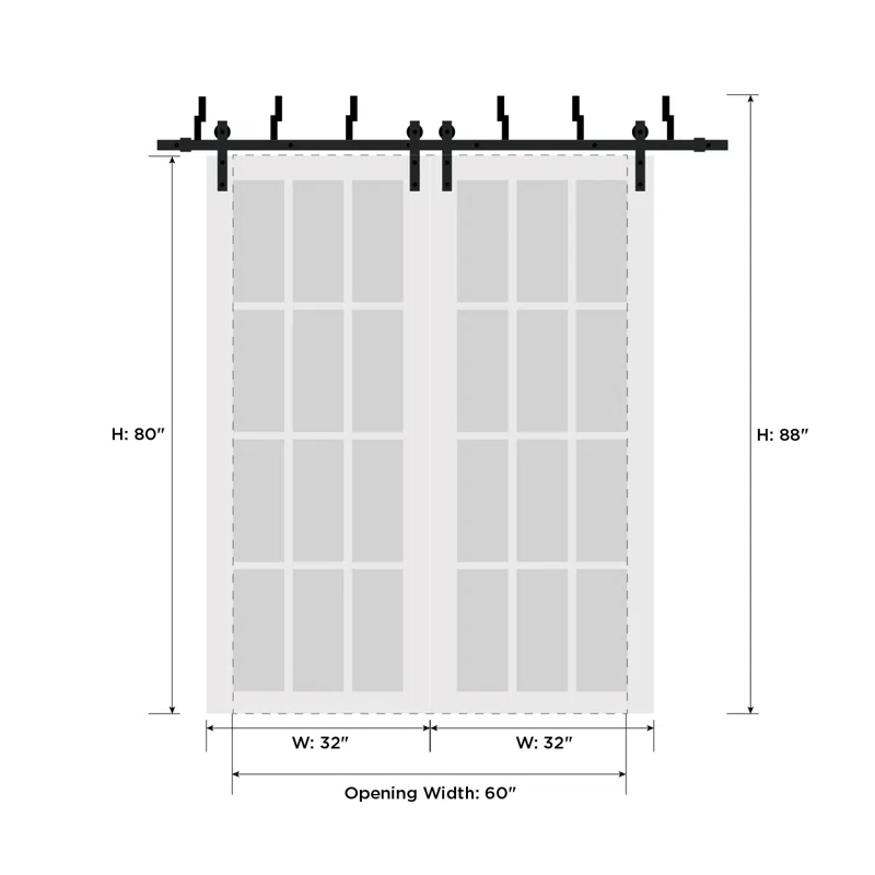 SARTODOORS Quadro Frosted Glass Barn Doors with Installation Hardware Kit
