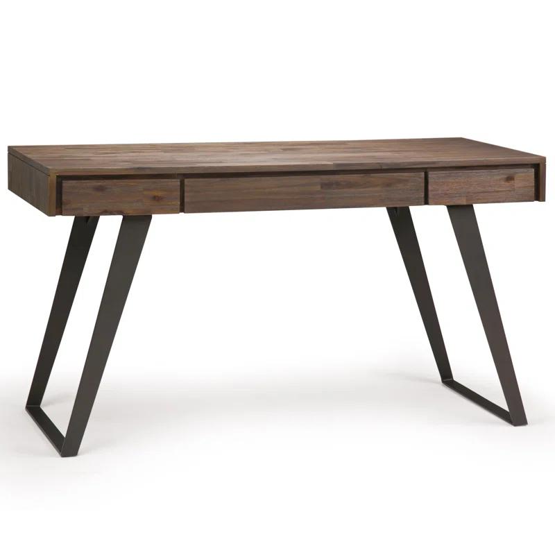 Simpli Home Lowry Solid Acacia Wood Desk, Industrial Style with Keyboard Tray and 2 Drawers