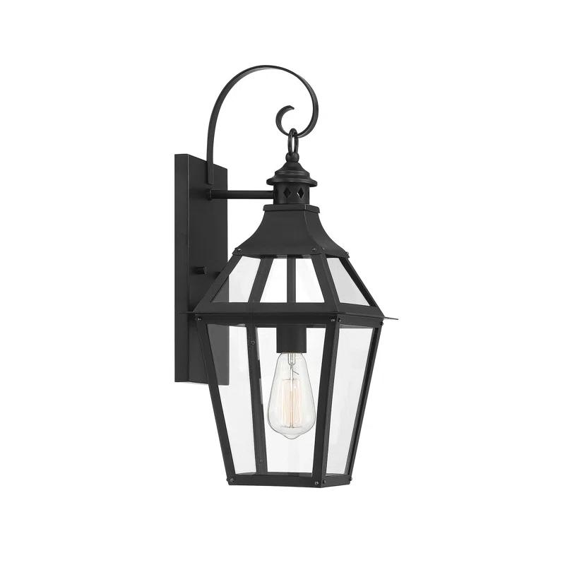 Savoy House Jackson 1-Light Outdoor Wall Lantern in Matte Black with Gold Highlights