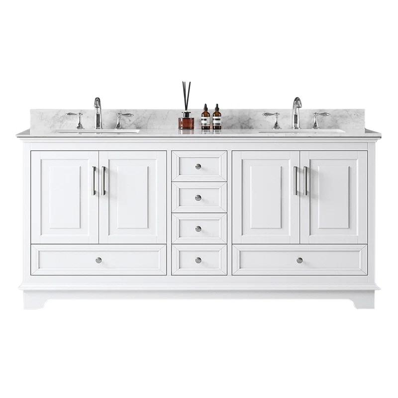 72'' Double Bathroom Vanity with Carrara Marble Top