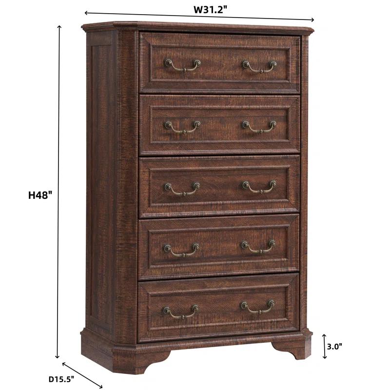 Laurel Foundry Modern Farmhouse® Theron Farmhouse 5 Drawer Bedroom Dresser, Wood Tall Chest of Drawers, Closet Storage for Bedroom