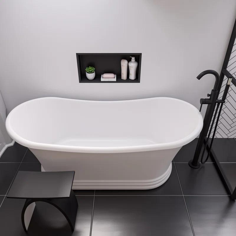 63.4'' x 29.5'' Freestanding Soaking Stone Bathtub