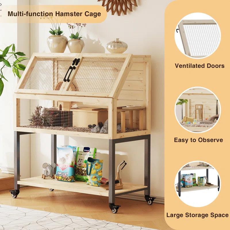 Tucker Murphy Pet™ Wooden Hamster Cage With Storage Shelf,Ventilated Small Animal Cage For Guinea Pig,Rat,Hedgehog,Chinchilla,Large Hamster Cages And Habitats With Acrylic Panels & Reviews | Wayfair
