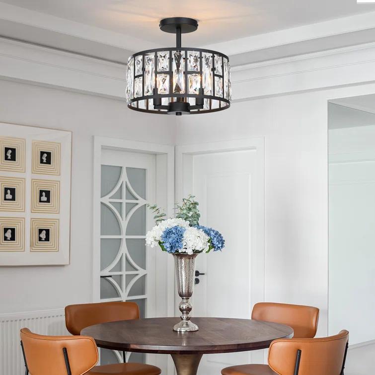 Mercer41 Kyersten 12" 3-Light Crystal Semi Flush Mount