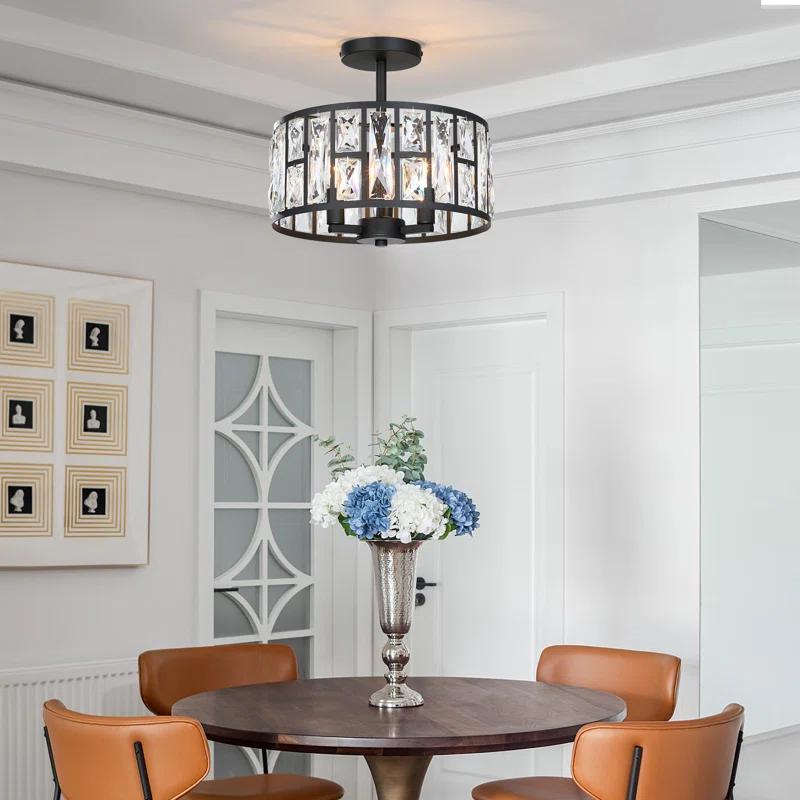 Mercer41 Kyersten 12" 3-Light Crystal Semi Flush Mount