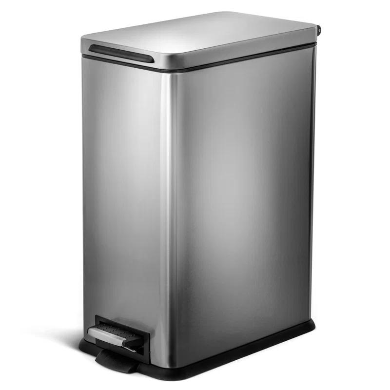 Home Zone Living 8 Gallon Stainless Steel Kitchen Trash Can with Step-On Pedal and Slow Closing Lid