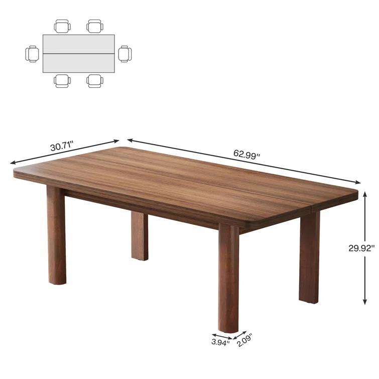 Union Rustic Wood Dining Table For 4-6 People, 63 Inch Farmhouse Kitchen Table With Solid Wood Legs
