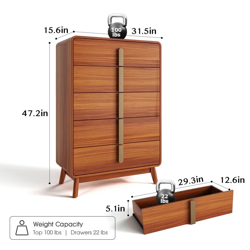 George Oliver Mid Century Modern 5 Drawer Dresser