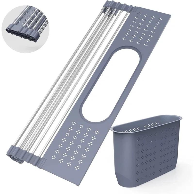 THE GLAMOUR BOUTIQUES Roll Up Dish Drying Rack 17.5" X 15.2" Over The Sink Dish Drying Rack, Multi-Purpose Kitchen Rolling Dish Drainer Foldable SUS 304 Stainless Steel Dish Drying Rack