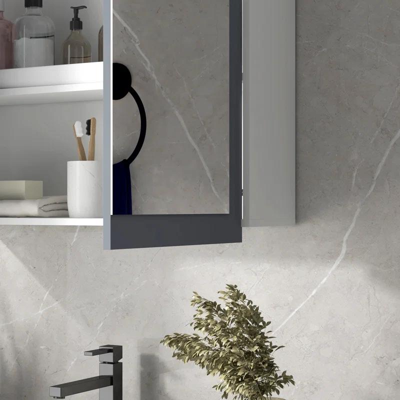 HomCom 834-566V80WT 27.25'' W 29.75'' H Wall Mount Framed Medicine Cabinet Mirror 2