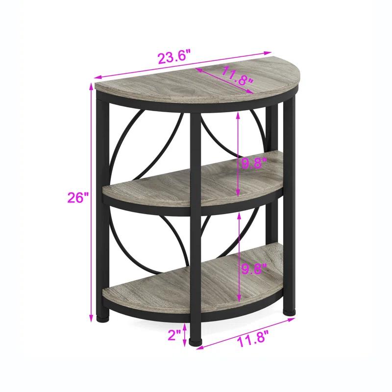 17 Stories 3-Tier Half Round End Table, Narrow Side Table with Metal Frame, Small Half Moon Accent Table for Living Room, Bedroom