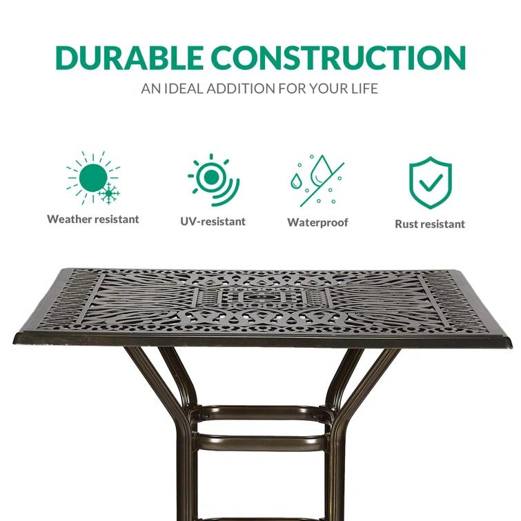 Bloomsbury Market Bloomsbury Market 5-piece Bar Height Patio Dining Set, All Weather Cast Aluminum Outdoor Table And Chairs Set With 4 Swivel Bar Stools, Cushions & 35.38" High Bar Table W/umbrella Hole For Deck, Lawn, Garden