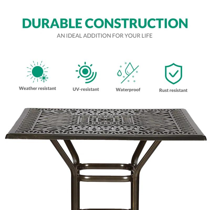 Bloomsbury Market Bloomsbury Market 5-piece Bar Height Patio Dining Set, All Weather Cast Aluminum Outdoor Table And Chairs Set With 4 Swivel Bar Stools, Cushions & 35.38" High Bar Table W/umbrella Hole For Deck, Lawn, Garden