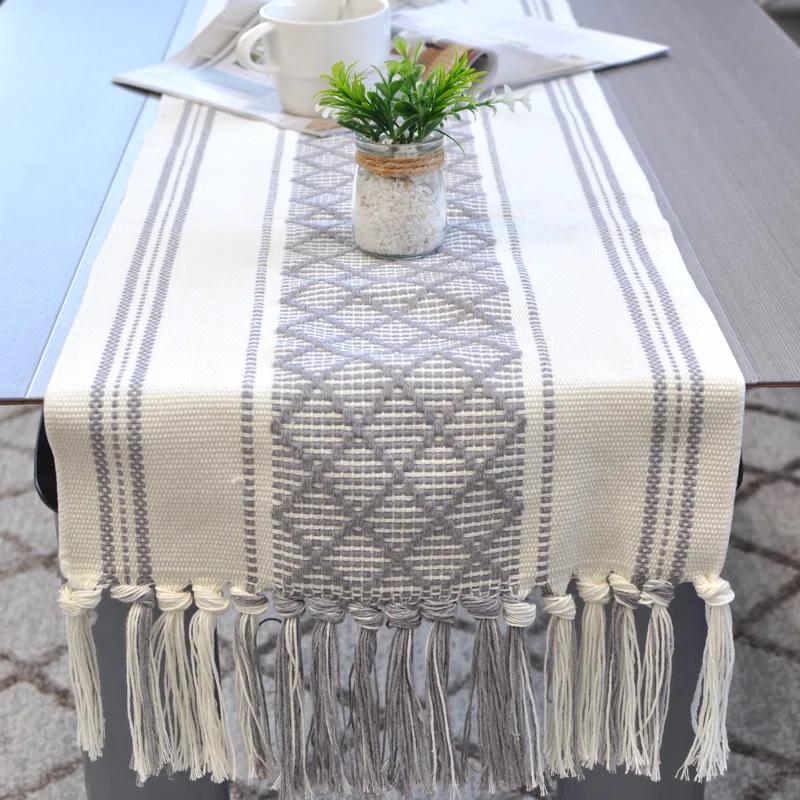 Oveesha Boho Cotton Woven Table Runner With Tassels