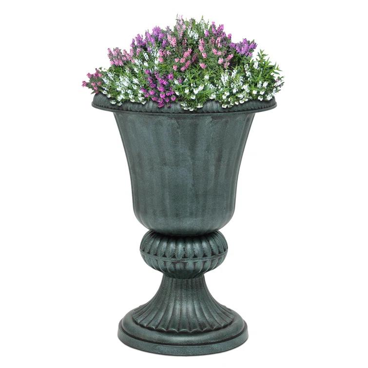 Charlton Home® Ciresila Classic Moroccan Bronze Urn Planter Decorative Outdoor Flower Pot with Stand for Garden Front Column and Wedding Decor