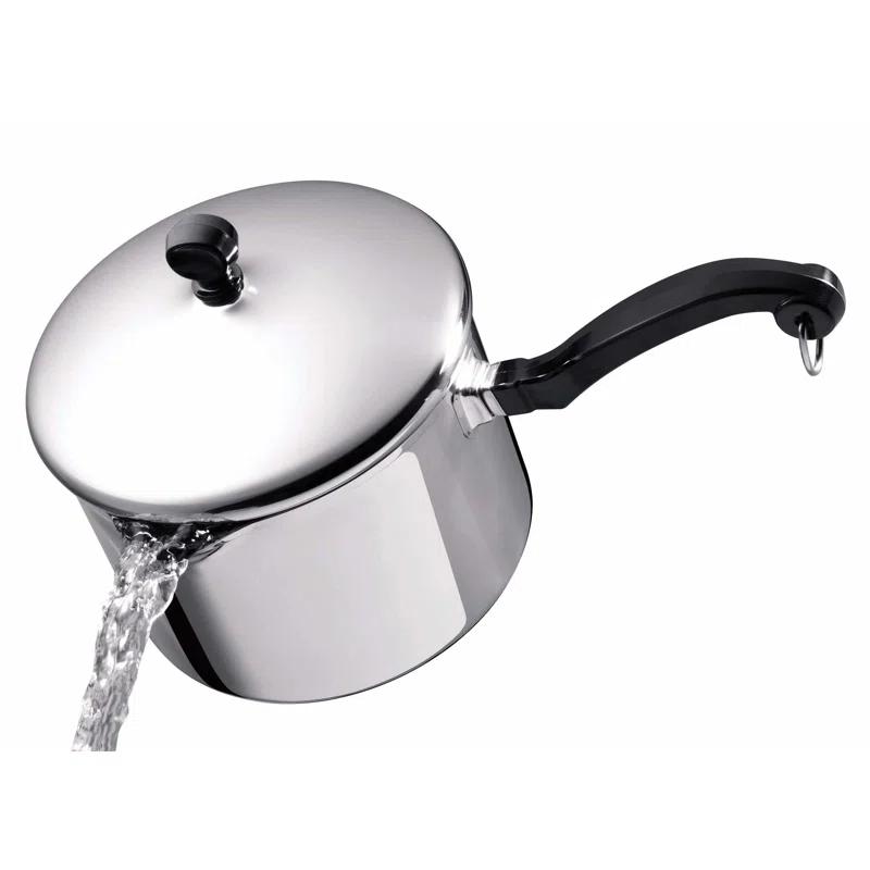Farberware Classic Stainless Steel Straining Saucepan with Lid, 1-Quart
