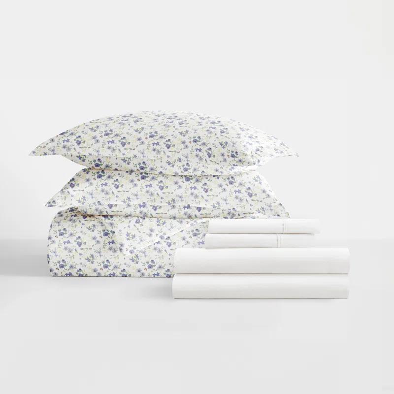IEnjoy Home 8-Piece Reversible Bedding Bundle - Patterned Duvet Cover, Comforter Insert and Solid Sheet Set
