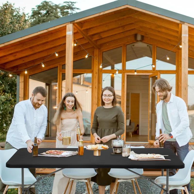 Bring Home Furniture 8Ft Heavy Duty Folding Table, Indoor Outdoor Portable Plastic Picnic Desk with Steel Legs and Handle