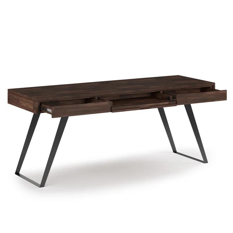Simpli Home Lowry Solid Acacia Wood Desk, Industrial Style with Keyboard Tray and 2 Drawers