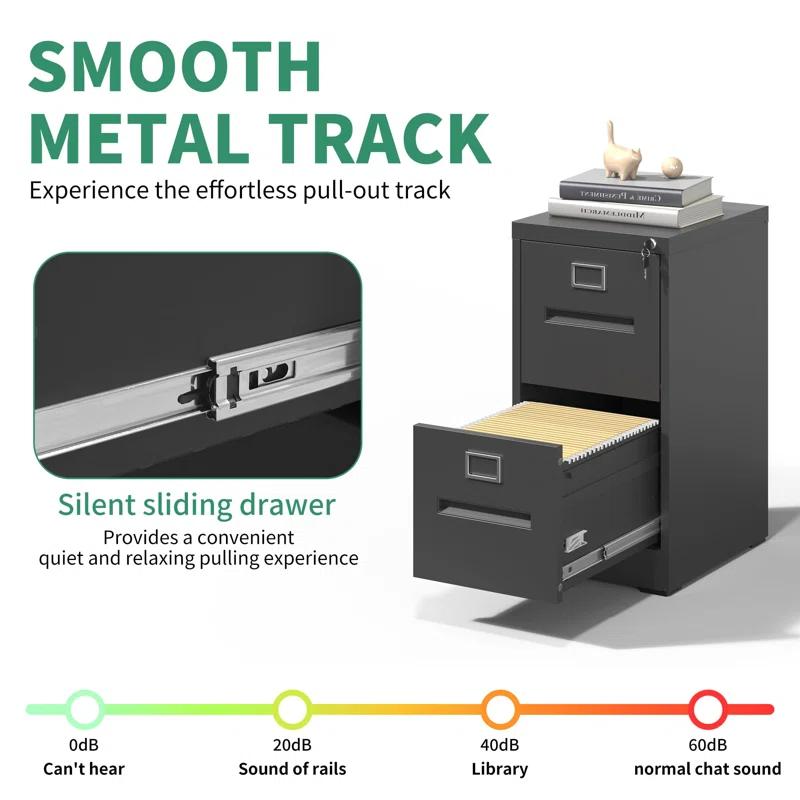 2 Drawer Metal Vertical File Cabinet with Lock for Home Office, A4/Letter/Legal Size, Assembly Required