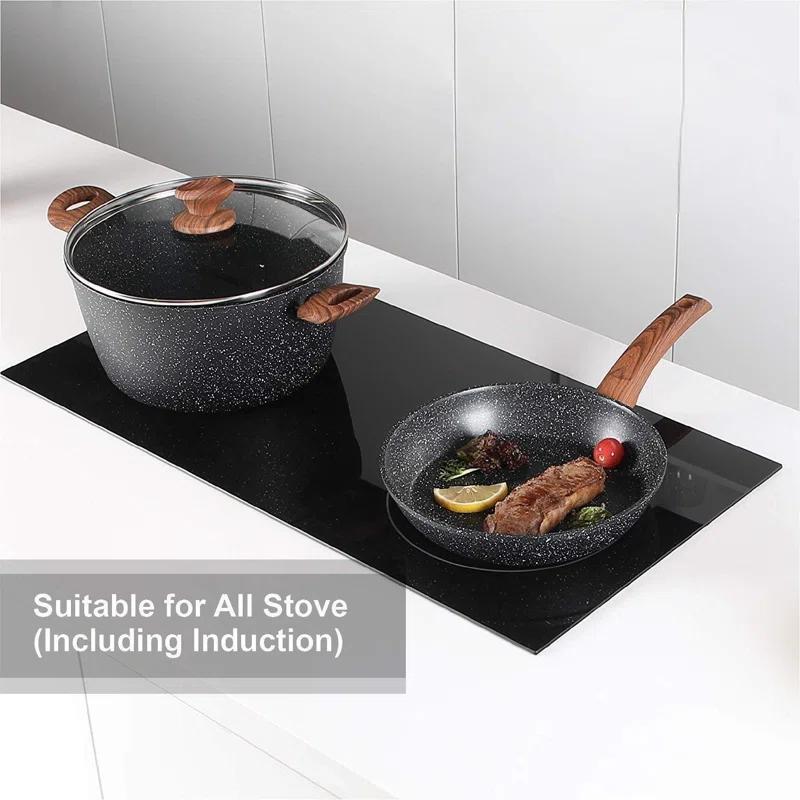 BN-LINKKL Kitchen Academy Induction Cookware Sets - 12 Piece Cooking Pan Set, Granite Black Nonstick Pots And Pans Set