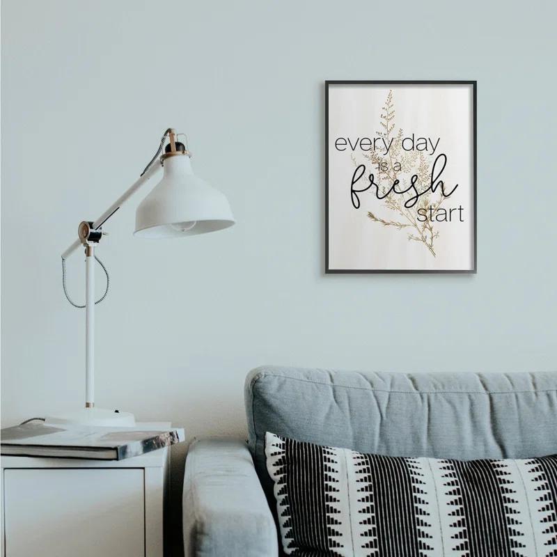 Stupell Industries " Everyday Fresh Start Quote Text Script Gold Black Nature " by Becky Thorns